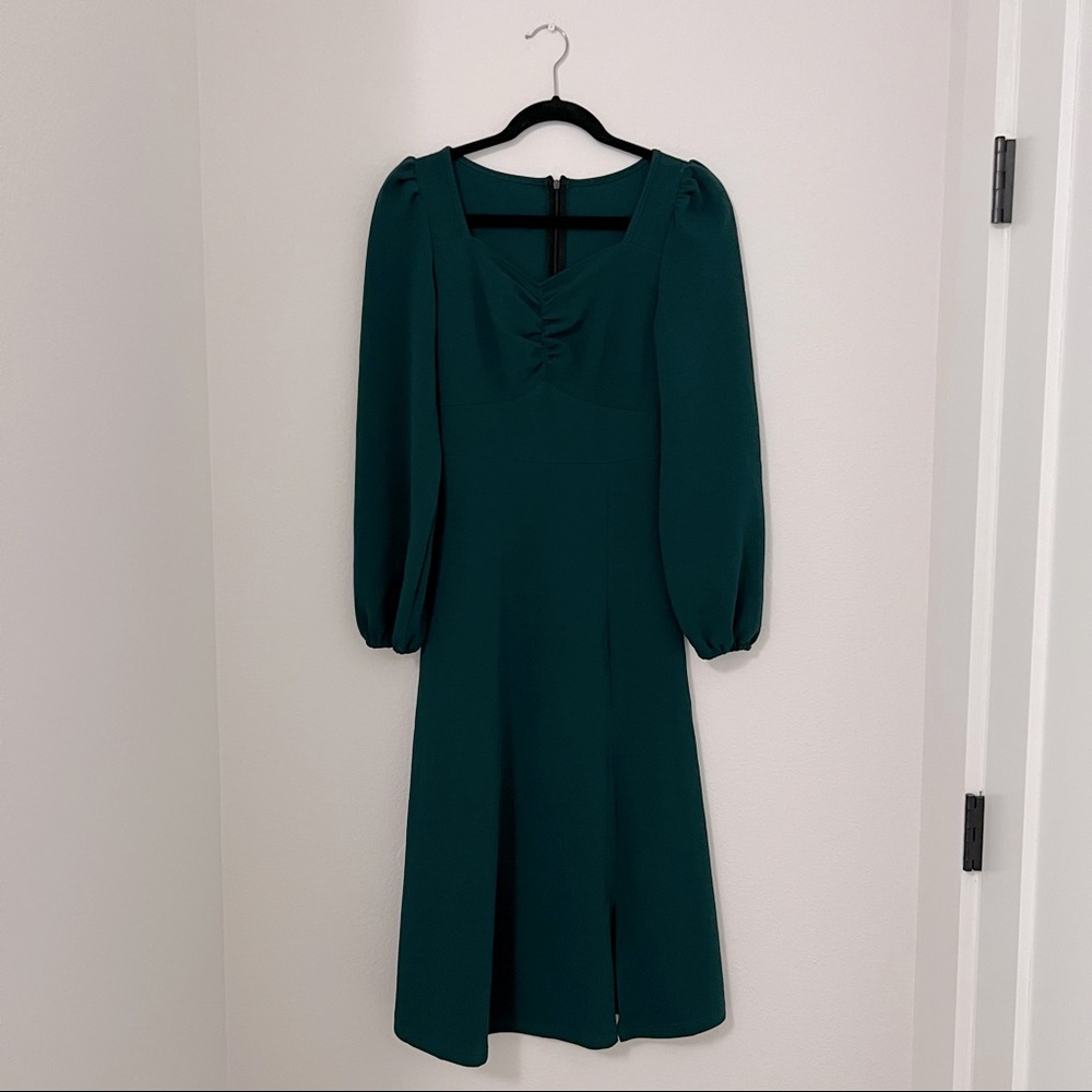 Shein: Sweetheart Neck Lantern Sleeve Split Thigh Dress